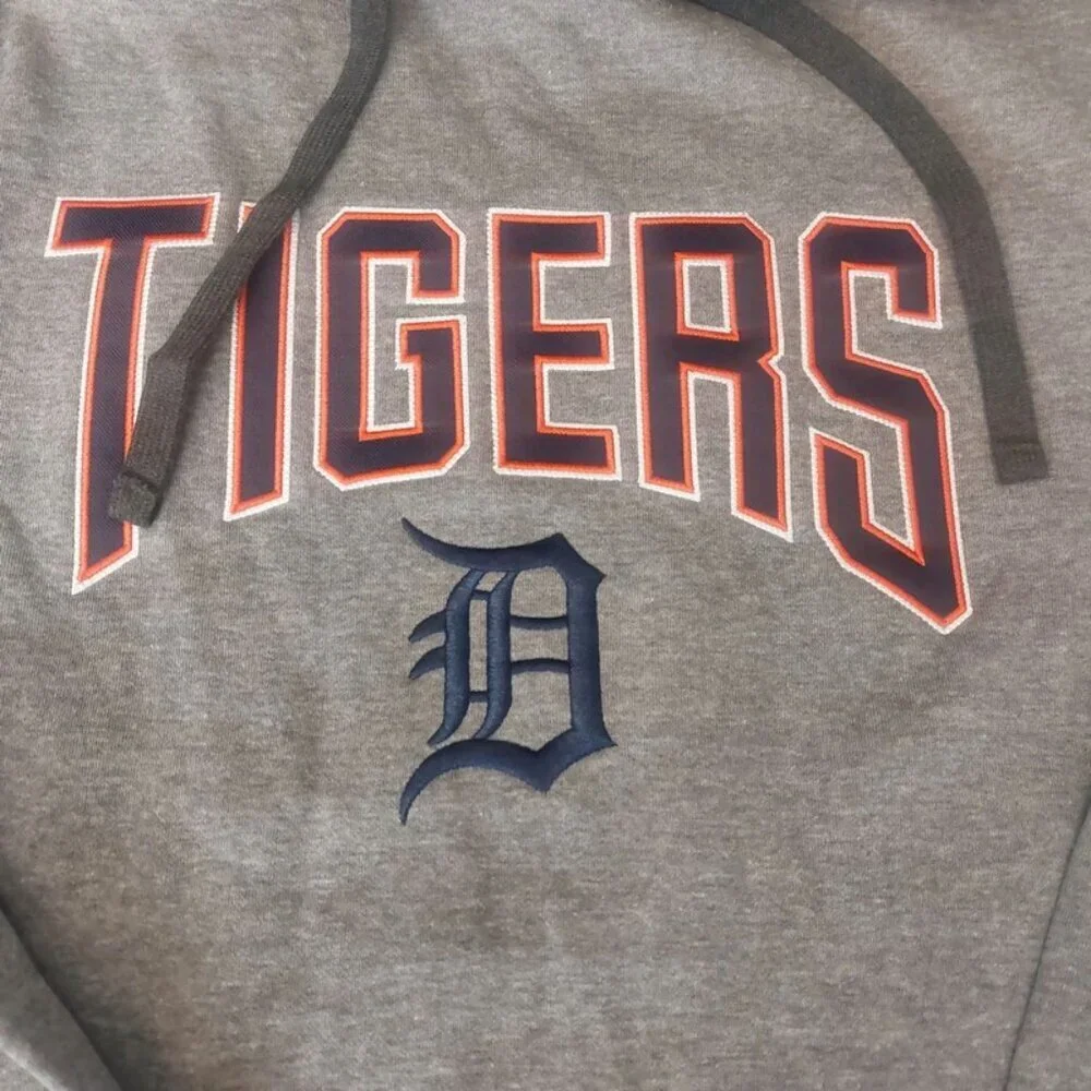 Detroit Tigers Mens Large Hoodie Sweatshirt Long Sleeve 2 Tone Gray Majestic - Picture 2 of 4